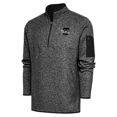 Men's Antigua Heather Black Philadelphia Phillies Metallic Fortune Quarter-Zip Pullover Jacket