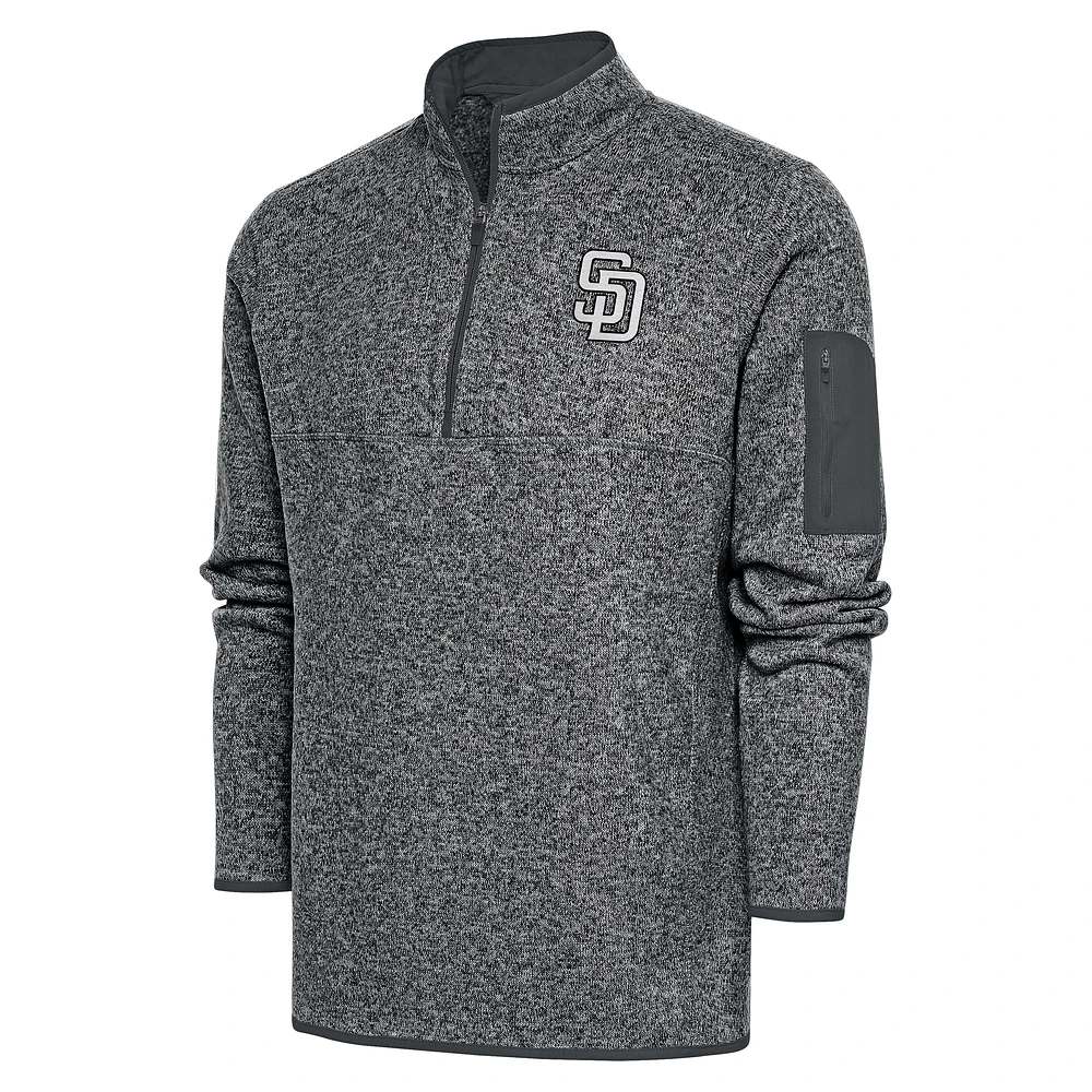 Men's Antigua Graphite San Diego Padres Metallic Fortune Quarter-Zip Pullover Jacket