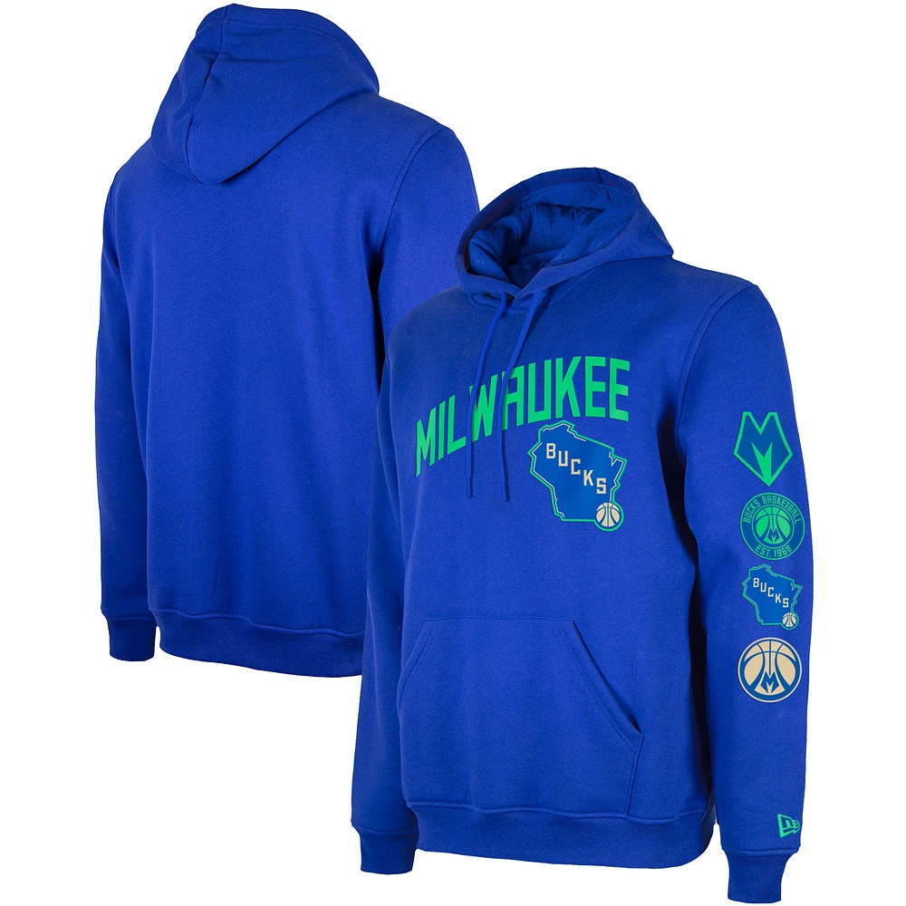 Men's 5th & Ocean by New Era Royal Milwaukee Bucks 2023/24 City Edition Pullover Hoodie