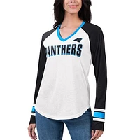 Women's G-III 4Her by Carl Banks White/Black Carolina Panthers Top Team Raglan V-Neck Long Sleeve T-Shirt