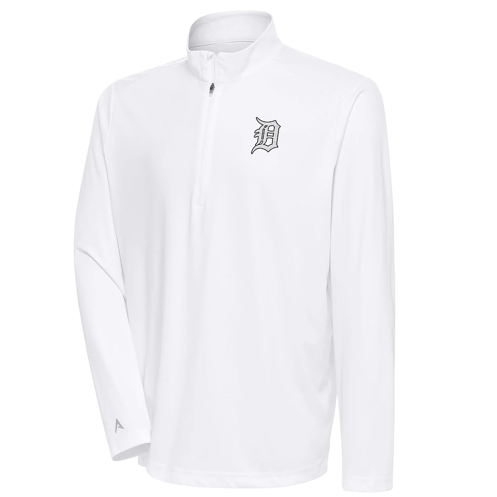 Men's Antigua White Detroit Tigers Metallic Tribute Quarter-Zip Top