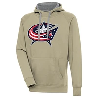 Men's Antigua Khaki Columbus Blue Jackets Victory Pullover Hoodie