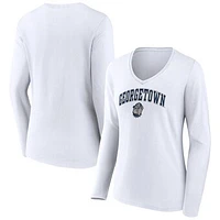 Women's White Georgetown Hoyas Campus Long Sleeve V-Neck T-Shirt