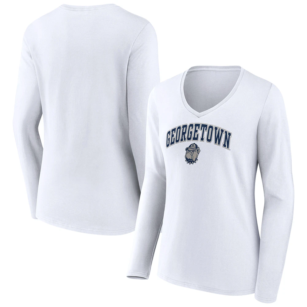 Women's White Georgetown Hoyas Campus Long Sleeve V-Neck T-Shirt