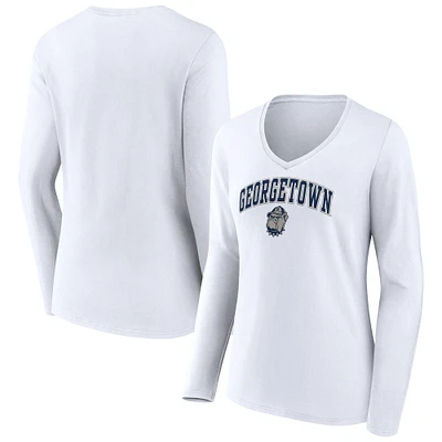 Women's White Georgetown Hoyas Campus Long Sleeve V-Neck T-Shirt