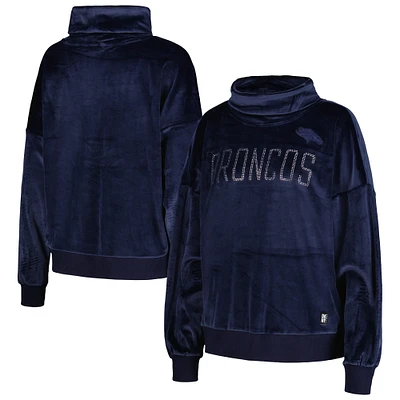 Women's DKNY Sport  Navy Denver Broncos Deliliah Rhinestone Funnel Neck Pullover Sweatshirt