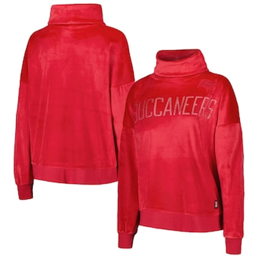 Women's DKNY Sport  Red Tampa Bay Buccaneers Deliliah Rhinestone Funnel Neck Pullover Sweatshirt