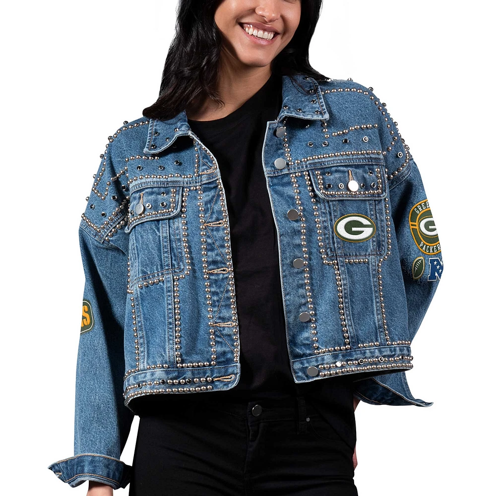 Women's G-III 4Her by Carl Banks Green Bay Packers First Finish Medium Denim Full-Button Jacket