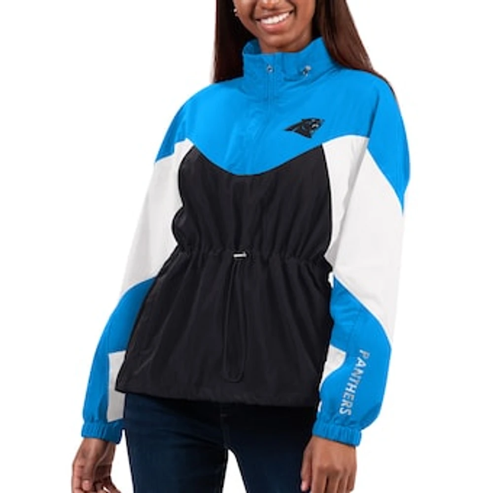 Women's G-III 4Her by Carl Banks Black/Blue Carolina Panthers Tie Breaker Lightweight Quarter-Zip Jacket