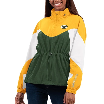 Women's G-III 4Her by Carl Banks Green/Gold Green Bay Packers Tie Breaker Lightweight Quarter-Zip Jacket