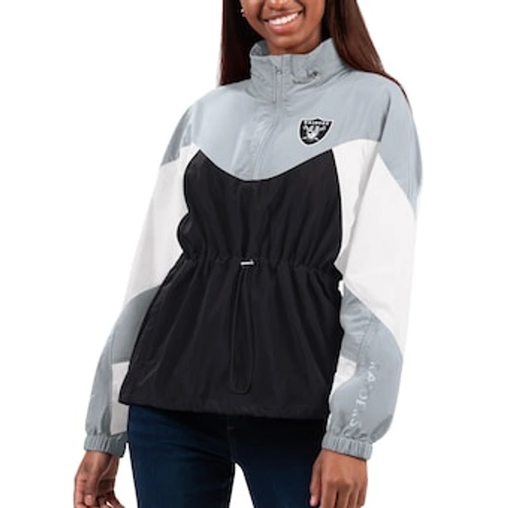 Women's G-III 4Her by Carl Banks Black/Silver Las Vegas Raiders Tie Breaker Lightweight Quarter-Zip Jacket