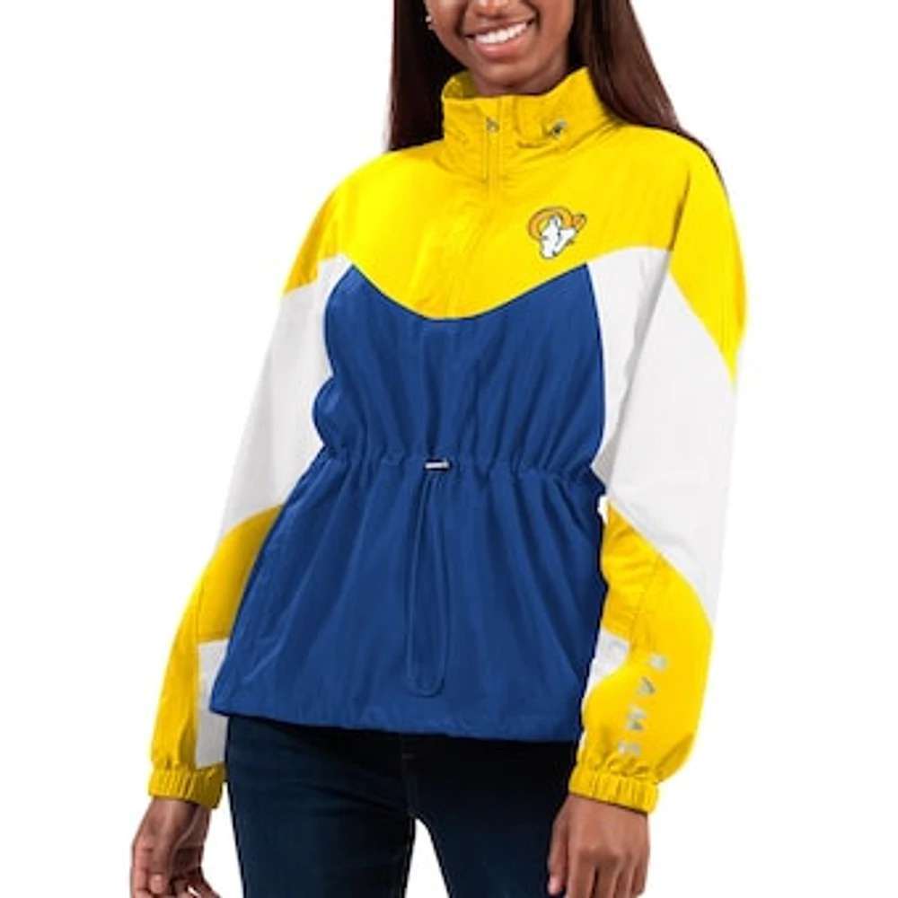 Women's G-III 4Her by Carl Banks Royal/Gold Los Angeles Rams Tie Breaker Lightweight Quarter-Zip Jacket