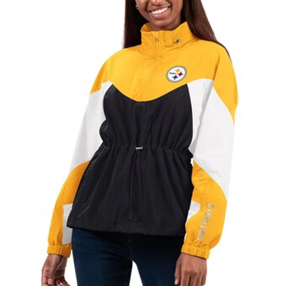 Women's G-III 4Her by Carl Banks Black/Gold Pittsburgh Steelers Tie Breaker Lightweight Quarter-Zip Jacket