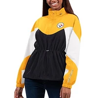 Women's G-III 4Her by Carl Banks Black/Gold Pittsburgh Steelers Tie Breaker Lightweight Quarter-Zip Jacket