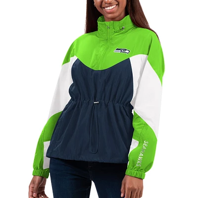 Women's G-III 4Her by Carl Banks Navy/Neon Green Seattle Seahawks Tie Breaker Lightweight Quarter-Zip Jacket