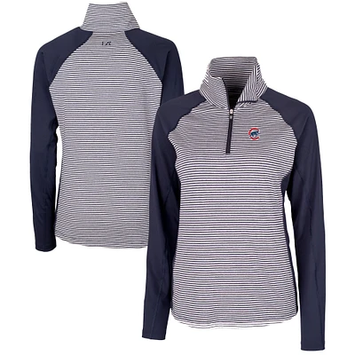 Women's Cutter & Buck  Navy Chicago Cubs DryTec Forge Tonal Stripe Half-Zip Top