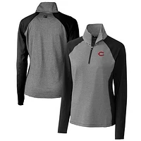 Women's Cutter & Buck  Black Cincinnati Reds DryTec Forge Tonal Stripe Half-Zip Top
