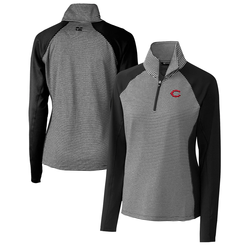 Women's Cutter & Buck Black Cincinnati Reds DryTec Forge Tonal Stripe Half-Zip Top