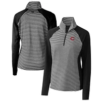 Women's Cutter & Buck  Black Cincinnati Reds DryTec Forge Tonal Stripe Half-Zip Top