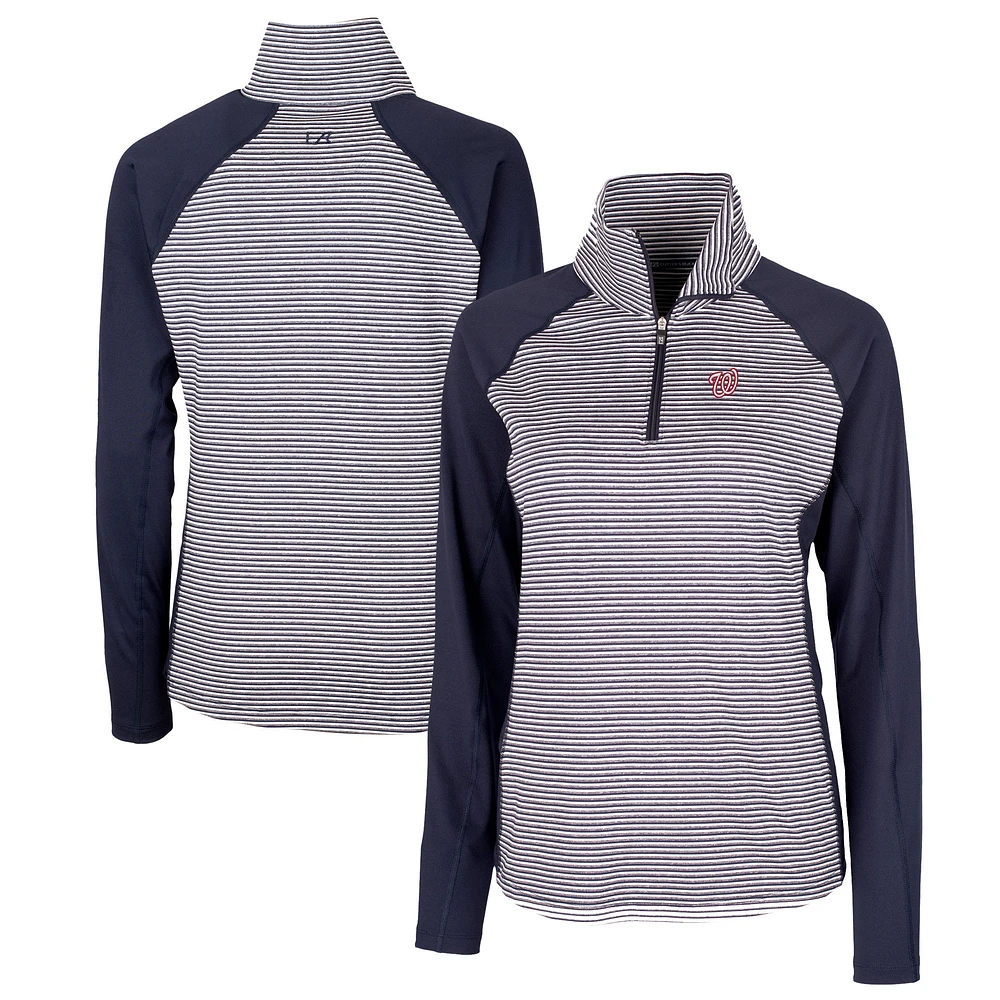 Women's Cutter & Buck Navy Washington Nationals DryTec Forge Tonal Stripe Half-Zip Top