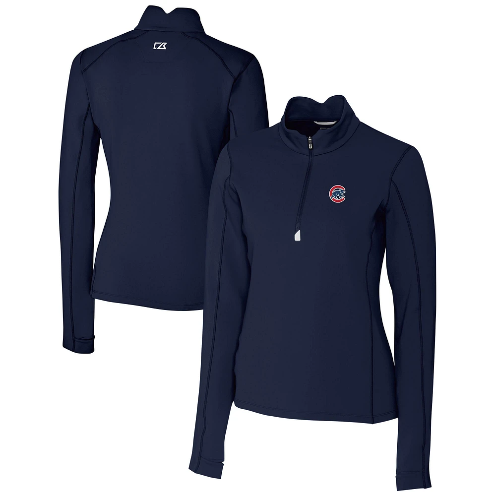 Women's Cutter & Buck Navy Chicago Cubs DryTec Traverse Stretch Quarter-Zip Pullover Top