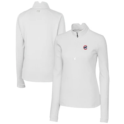 Women's Cutter & Buck  White Chicago Cubs DryTec Traverse Stretch Quarter-Zip Pullover Top