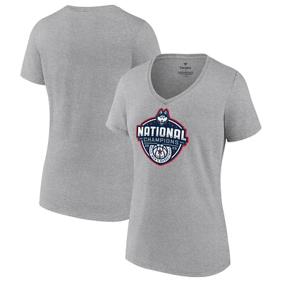 Women's Fanatics  Gray UConn Huskies 2023 NCAA Men’s Basketball National Champions Logo V-Neck T-Shirt