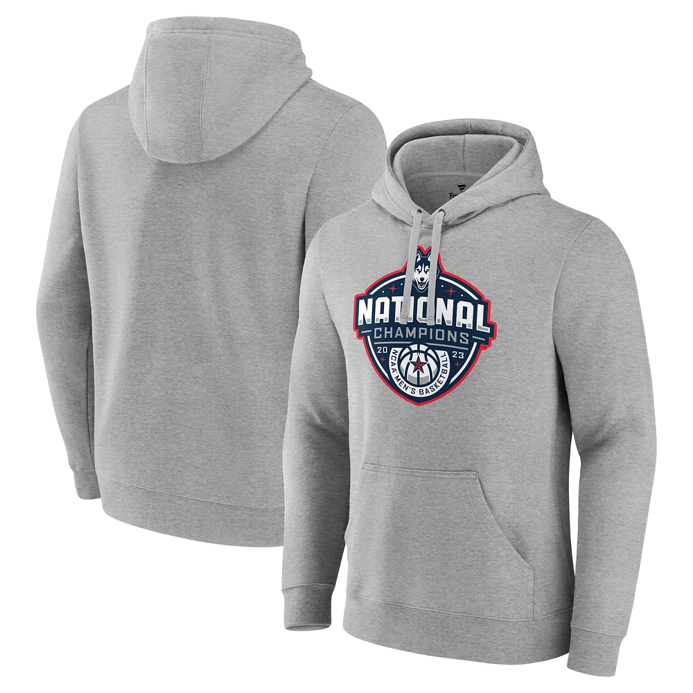 Fanatics  Gray UConn Huskies 2023 NCAA Men’s Basketball National Champions Logo Pullover Hoodie