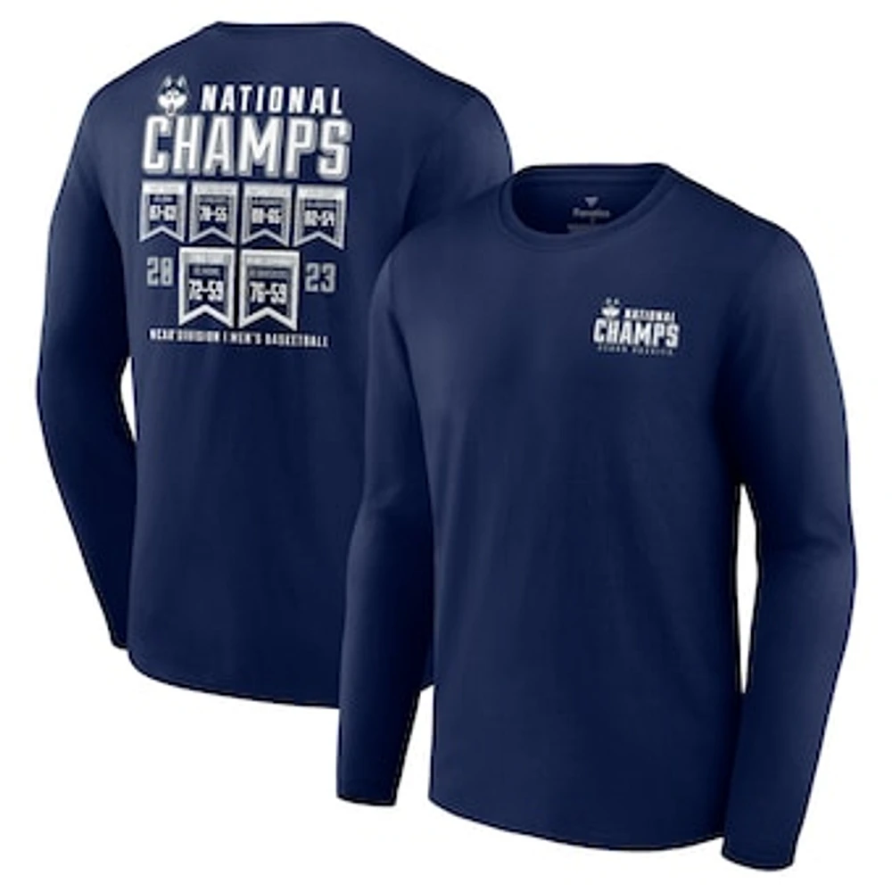 Fanatics  Navy UConn Huskies 2023 NCAA Men’s Basketball National Champions Schedule Long Sleeve T-Shirt