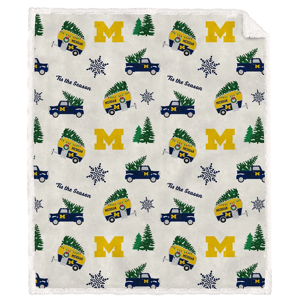 Pegasus Michigan Wolverines Holiday Truck Repeat 50" x 60" Sherpa Flannel Fleece Blanket