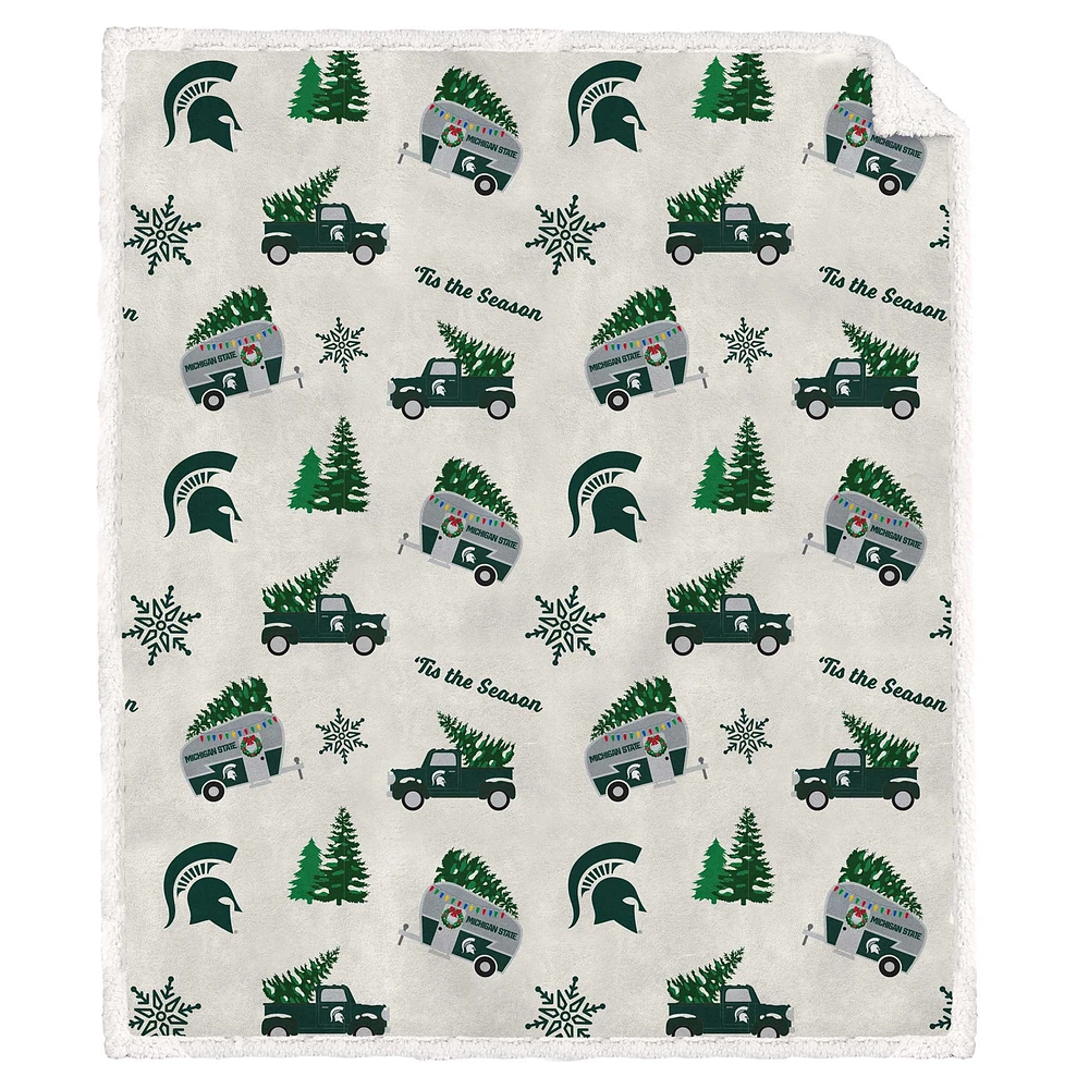 Pegasus Michigan State Spartans Holiday Truck Repeat 50" x 60" Sherpa Flannel Fleece Blanket