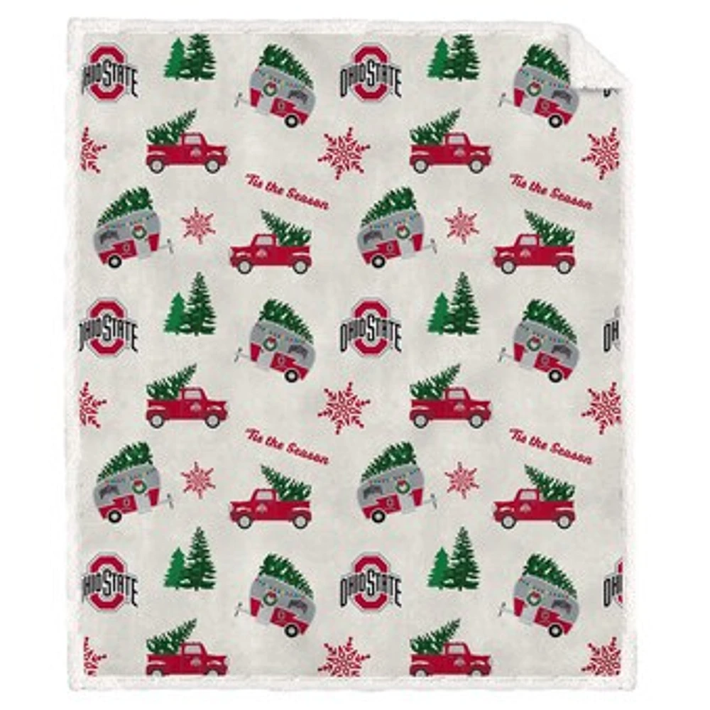 Pegasus Ohio State Buckeyes Holiday Truck Repeat 50" x 60" Sherpa Flannel Fleece Blanket