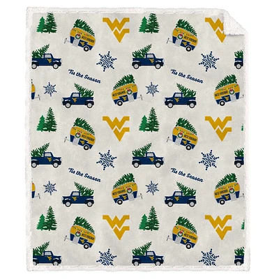 Pegasus West Virginia Mountaineers Holiday Truck Repeat 50" x 60" Sherpa Flannel Fleece Blanket