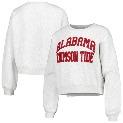 Women's ZooZatz Oatmeal Alabama Crimson Tide Core Chenille Cropped Pullover Sweatshirt