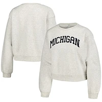 Women's ZooZatz Oatmeal Michigan Wolverines Core Chenille Cropped Pullover Sweatshirt