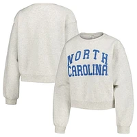 Women's ZooZatz Oatmeal North Carolina Tar Heels Core Chenille Cropped Pullover Sweatshirt