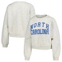 Women's ZooZatz Oatmeal North Carolina Tar Heels Core Chenille Cropped Pullover Sweatshirt