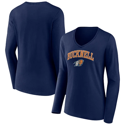 Women's Navy Bucknell Bison Campus Long Sleeve V-Neck T-Shirt