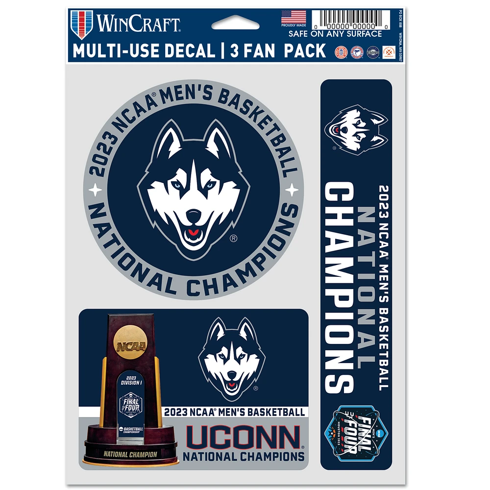 WinCraft  UConn Huskies 2023 NCAA Men's Basketball National Champions Three-Pack Fan Decal Set