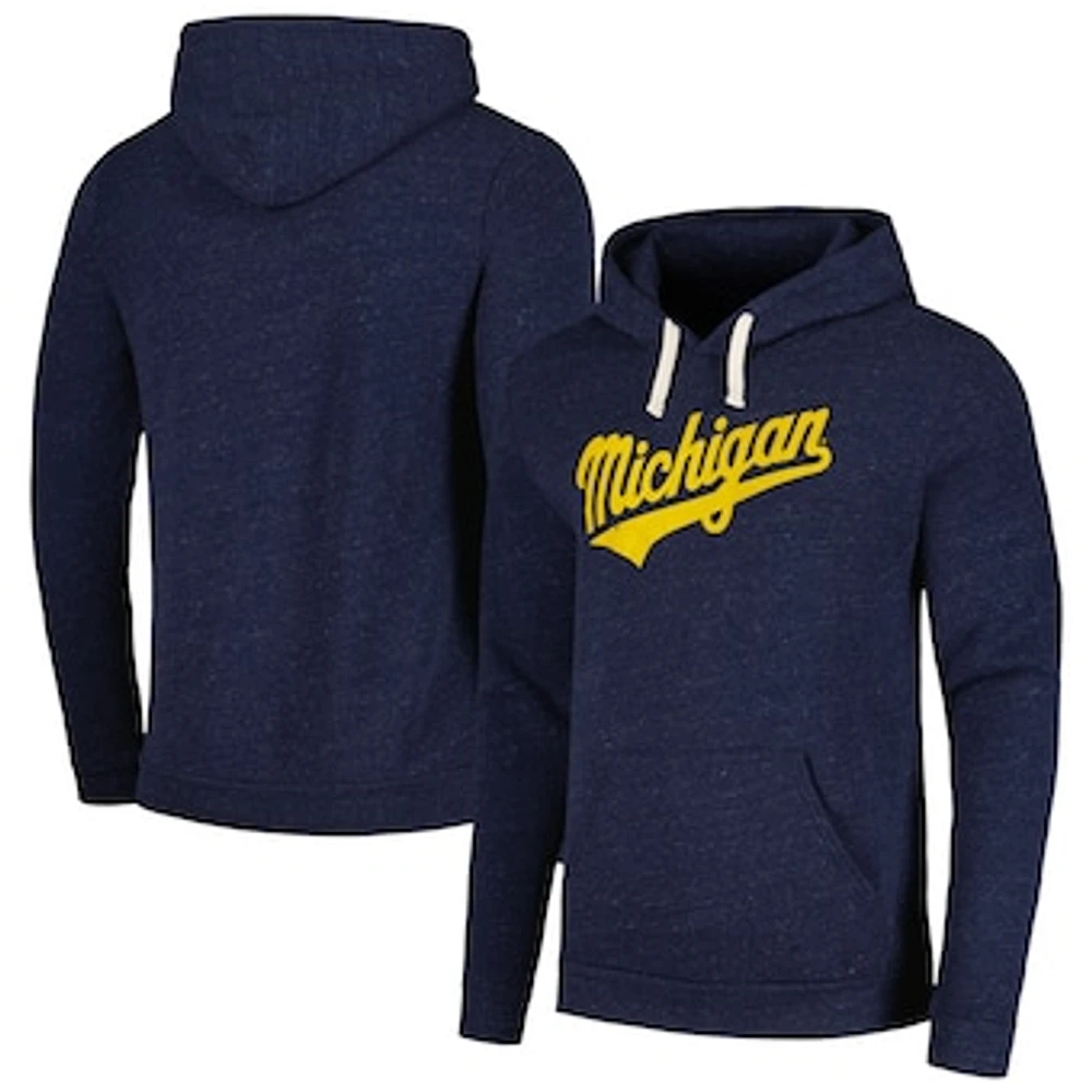 Men's Homefield Heather Navy Michigan Wolverines Baseball Script Tri-Blend Pullover Hoodie