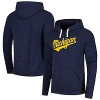 Men's Homefield Heather Navy Michigan Wolverines Baseball Script Tri-Blend Pullover Hoodie