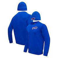 Men's Pro Standard Royal Buffalo Bills Crewneck Pullover Sweater & Cuffed Knit Hat Box Gift Set