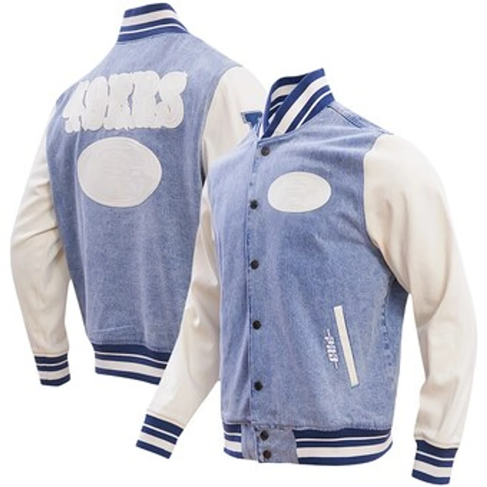 Men's Pro Standard  Denim San Francisco 49ers Varsity Blues Full-Snap Varsity Jacket