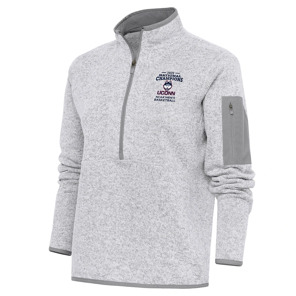 Women's Antigua  Heather Gray UConn Huskies 2023 NCAA Men’s Basketball National Champions Fortune Quarter-Zip Pullover Jacket