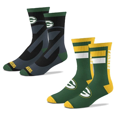 Unisex For Bare Feet Green Bay Packers Double Duo Two-Pack Crew Socks