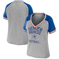 Women's WEAR by Erin Andrews Heather Gray Denver Broncos Plus Size Throwback Raglan V-Neck T-Shirt