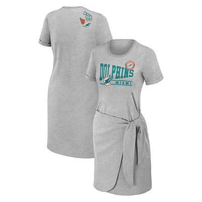 Women's WEAR by Erin Andrews Heather Gray Miami Dolphins  Knotted T-Shirt Dress