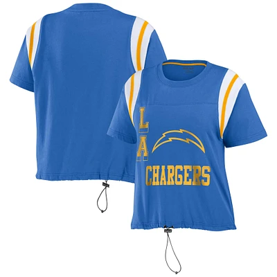 Women's WEAR by Erin Andrews Powder Blue Los Angeles Chargers Cinched Colorblock T-Shirt