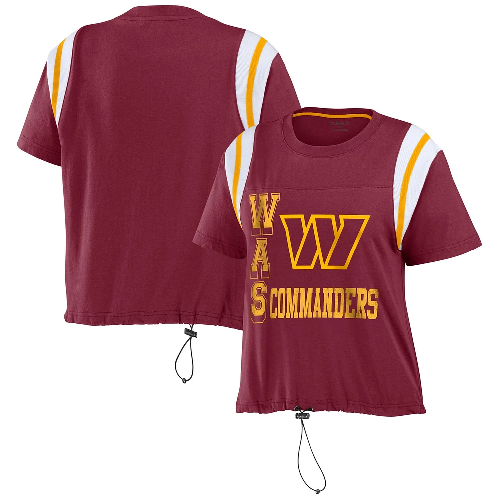 Women's WEAR by Erin Andrews Burgundy Washington Commanders Cinched Colorblock T-Shirt