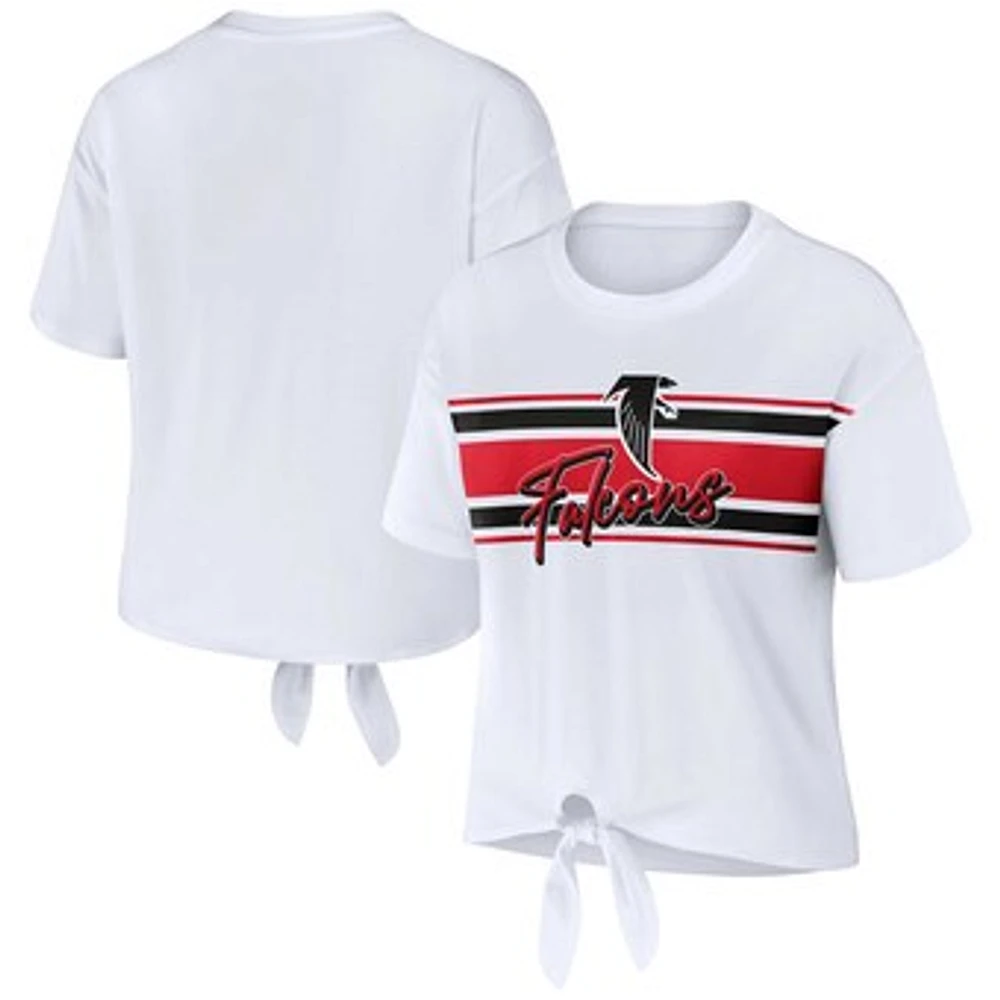 Women's WEAR by Erin Andrews White Atlanta Falcons Front Tie Retro T-Shirt